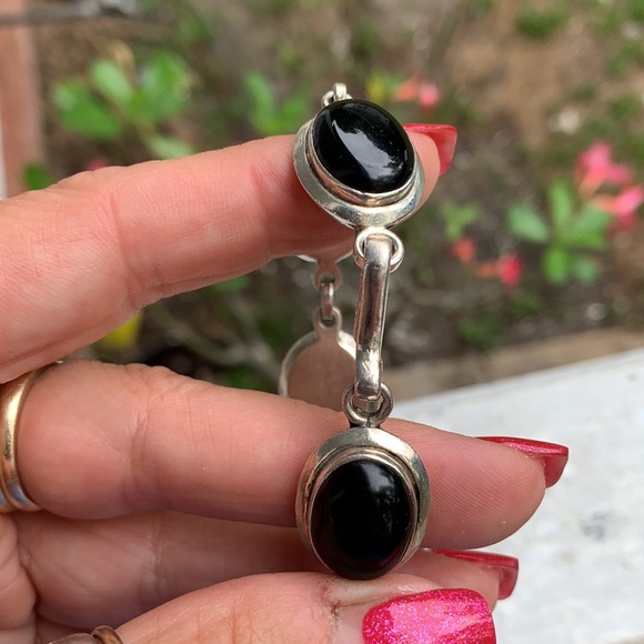 Vintage Heavy Sterling Silver Black Onyx Bracelet - Picture 7 of 17